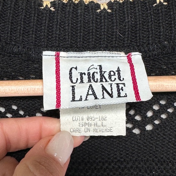 VTG Cricket Lane Cardigan Sweater Womens S Oversized BLK Gold Pointelle Coquette - Picture 4 of 8